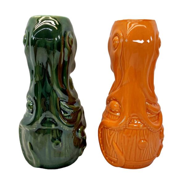 Grinder Adventure Art Tiki Mugs Lot 2 Octo Barrel Rum Munktiki Orange Green - Picture 2 of 6